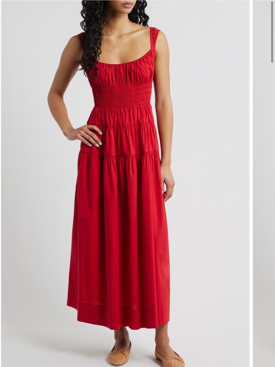 Doen Dresses & Skirts - Doen Clover Red Dress Poplin Organic Cotton Tiered Sundress